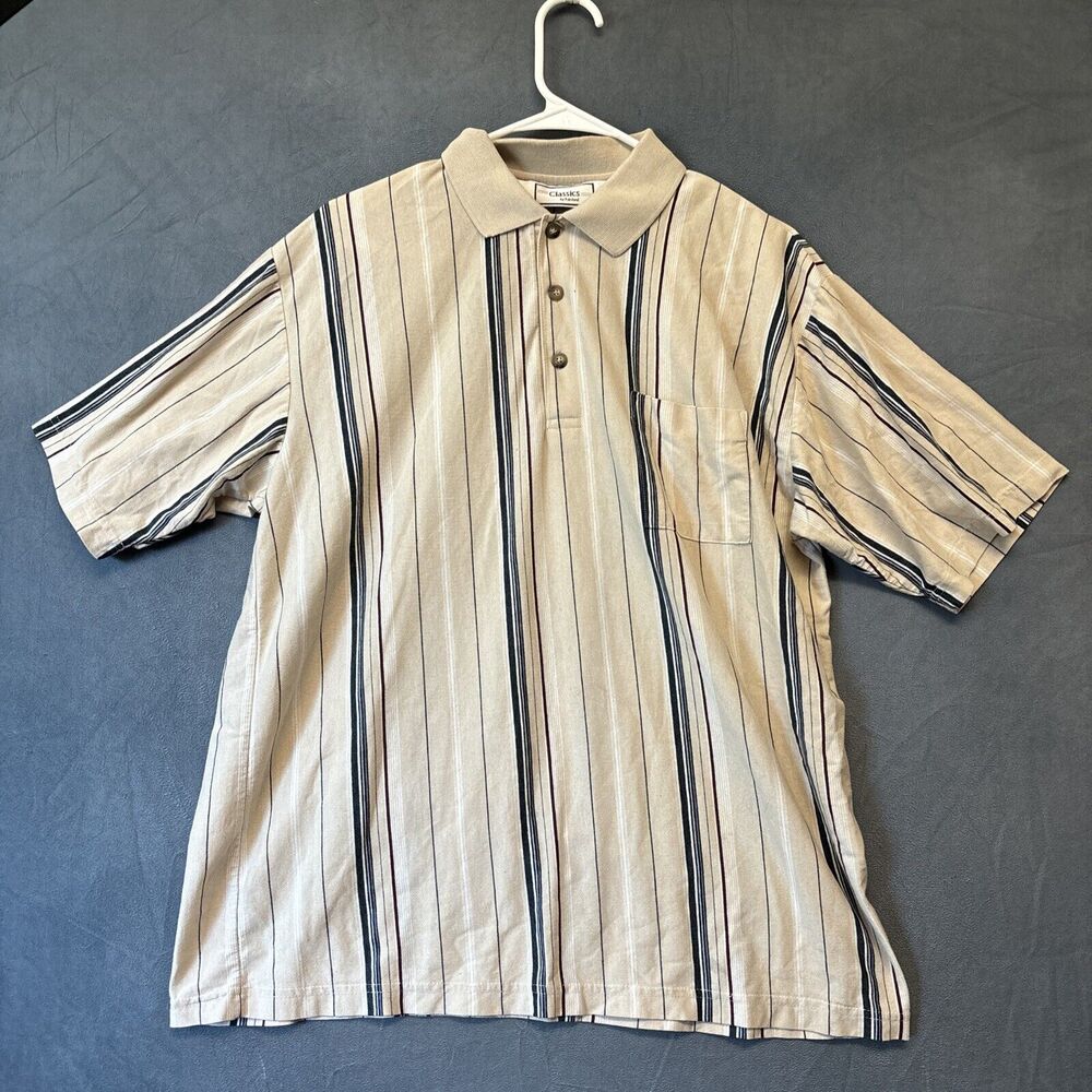 Vintage Classics by Palmland Polo Shirt Mens Large Stripe Short Sleeve Golf Prep